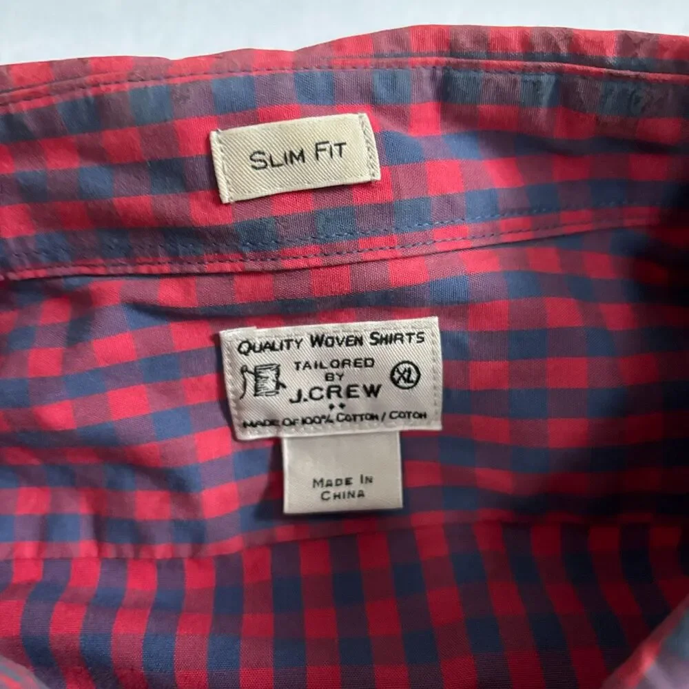 J Crew Plaid Check Shirt Button Down Bundle Men XL Red Slim Fit Preppy Academia